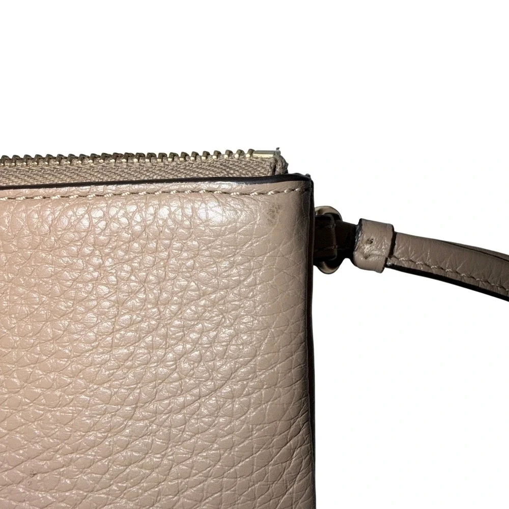 Coach Double Zip Wristlet Taupe Pebble Leather